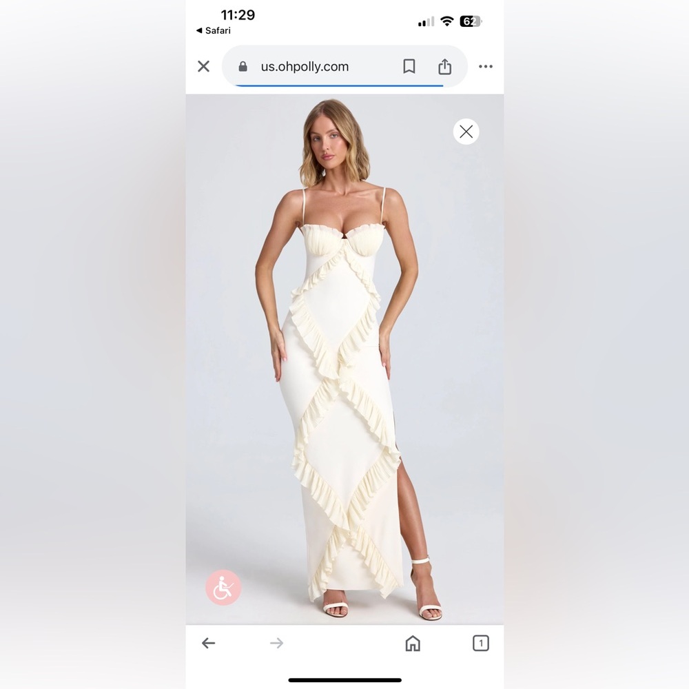 Plissé Ruffle-Trim Maxi Dress in Ivory from Oh Polly